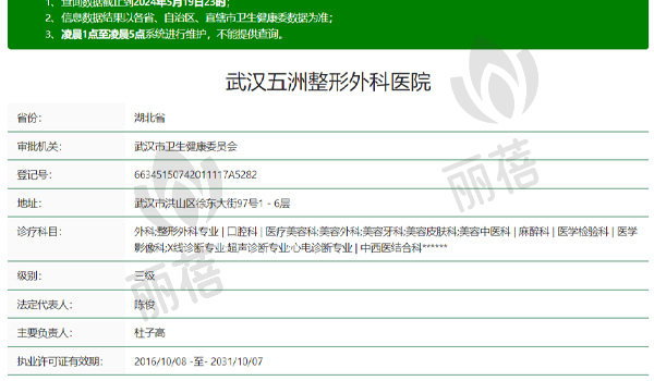 武汉五洲整形外科医院资质表