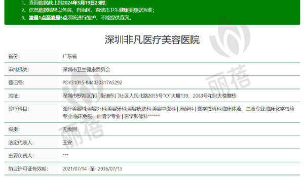 深圳非凡医疗美容医院资质表