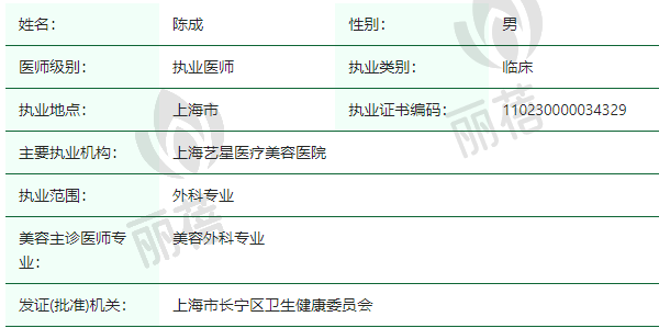 上海艺星医疗美容医院陈成医生资质正规