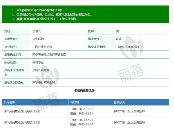 南宁美丽焦点焦俊光医生资质